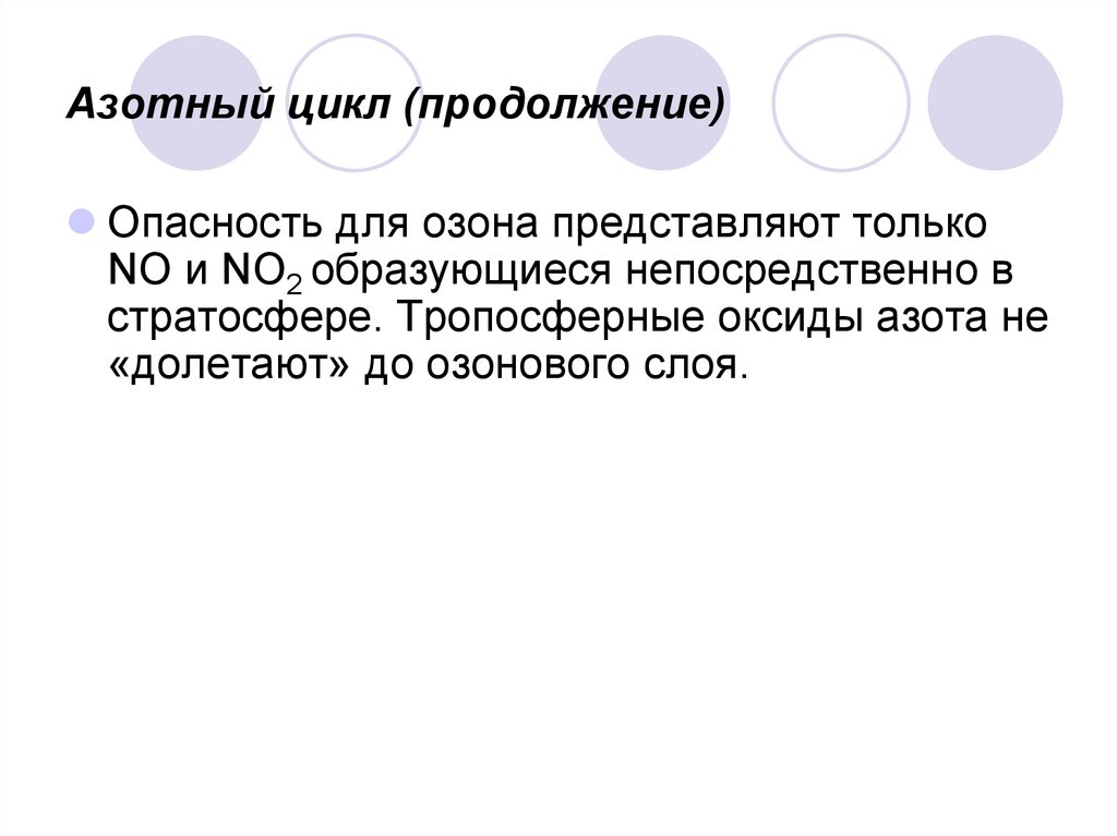 Азотный цикл разрушения озона. Азотный цикл.