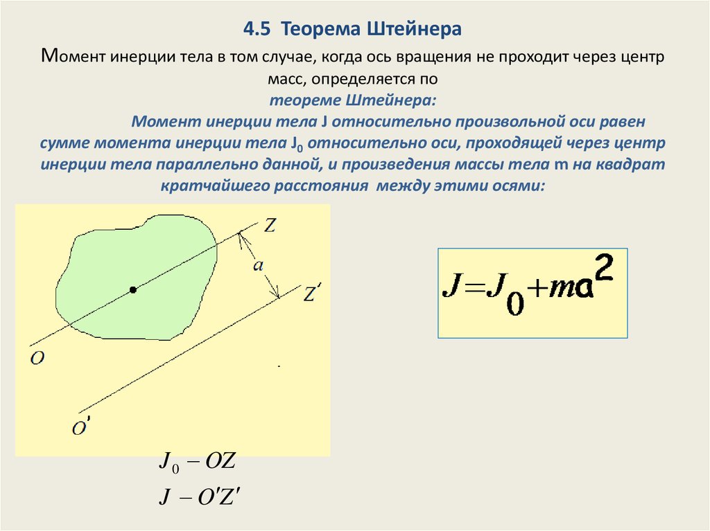 Момент инерции оси вращения. Теорема Гюйгенса Штейнера. Формула Штейнера момент инерции. Динамика твердого тела теорема Гюйгенса Штейнера. Формул выражает теорему Штейнера?.