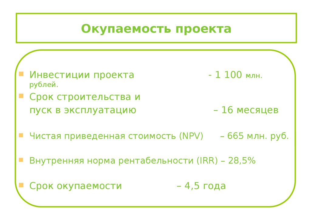 Экономическая окупаемость проекта