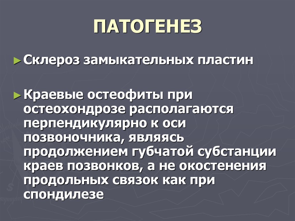 Склероз и краевые остеофиты. Патогенез остеохондроза позвоночника. Остеофиты патогенез. Патогенез при остеохондрозе. Остеохондроз позвоночника этиология.