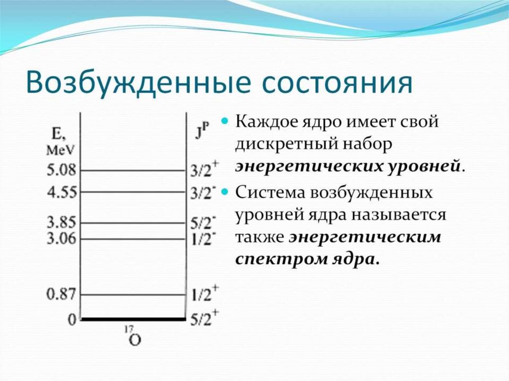 Возбужденные уровни. Возбужденное состояние ядра. Возбуждения атомных ядер. Уровни возбуждения ядра. Энергетический спектр ядер.