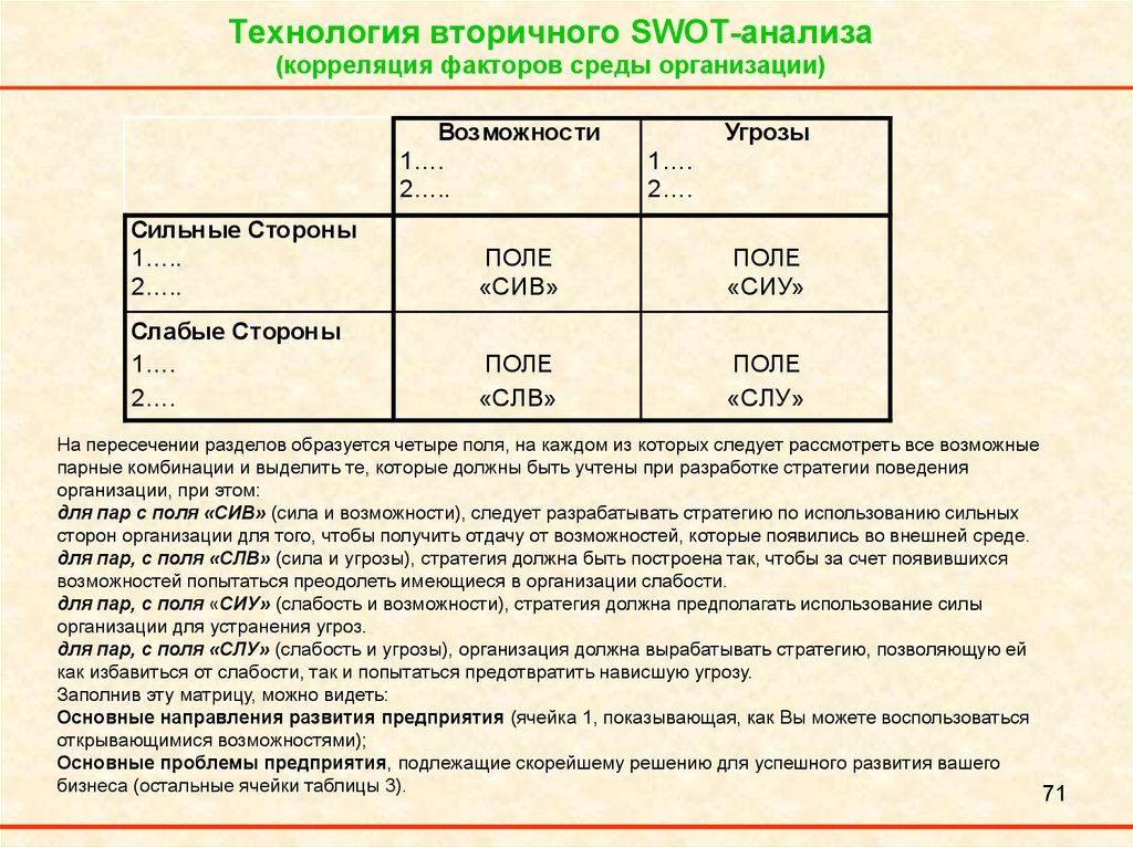 Анализ 4 20. Поле Сиу в СВОТ анализе.