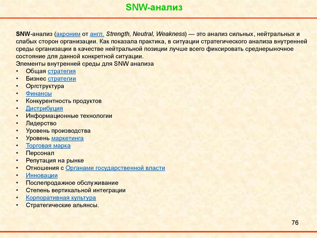 Snw анализ