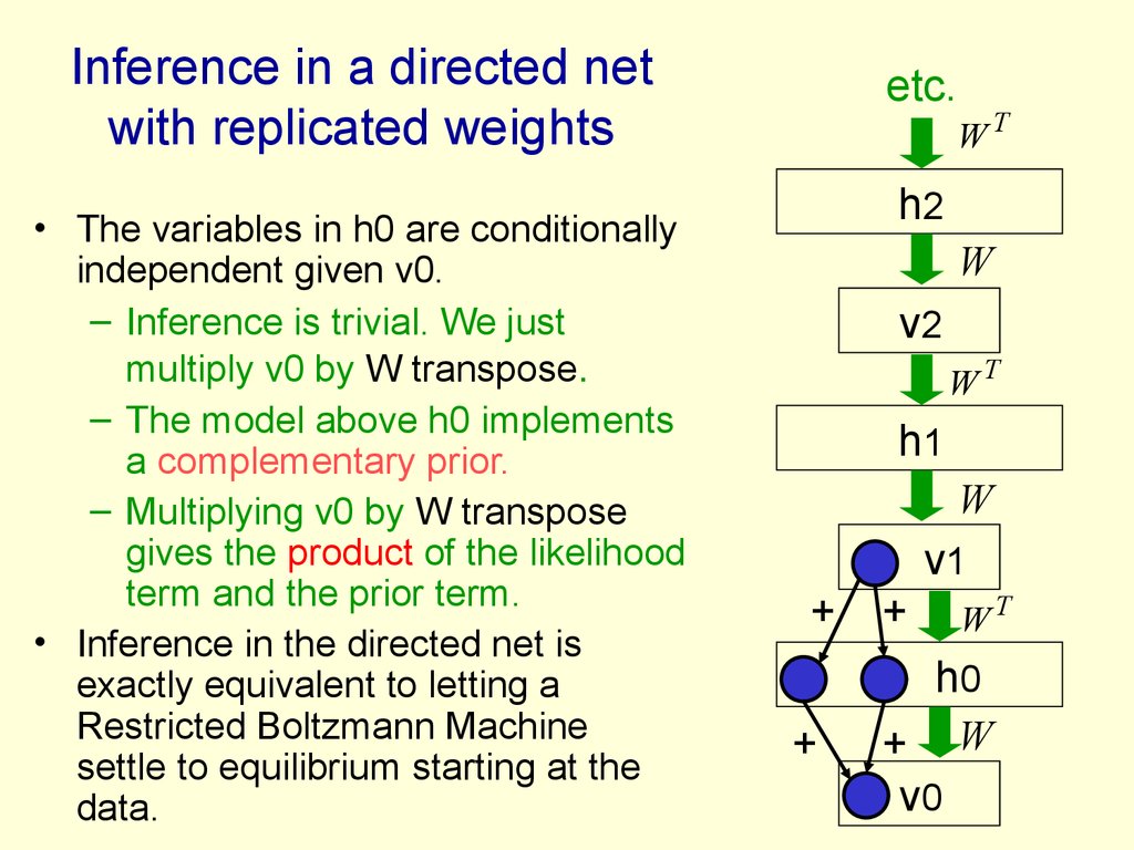 Inference in a directed net with replicated weights