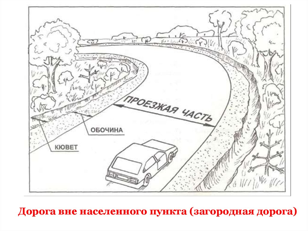 Обозначьте на схеме и назовите основные части автомобильной дороги