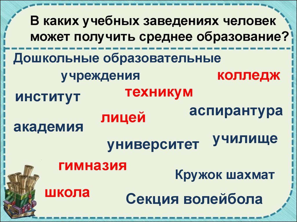 Какие люди получили образование. В каких учебных заведениях человек получает образование. В каких учебных заведениях человек может. В каких учебных заведениях можно получить образование. В каких учебных заведениях человек получает образование 5 класс.