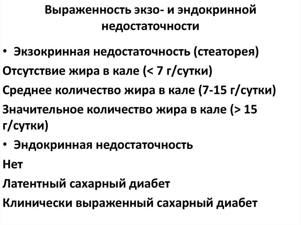 Выраженность экзо- и эндокринной недостаточности