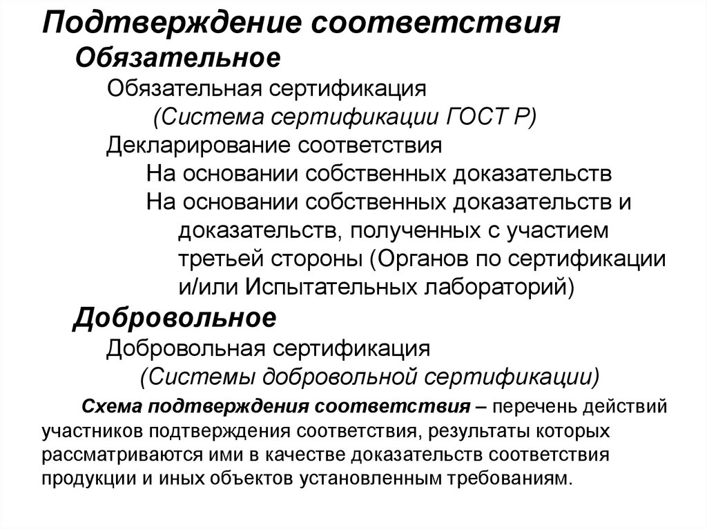 Подтверждениями соответствия являются. Подтверждение соответствия сертификация. Обязательная сертификация это в метрологии. Декларирование соответствия и обязательная сертификация. Система подтверждения соответствия.