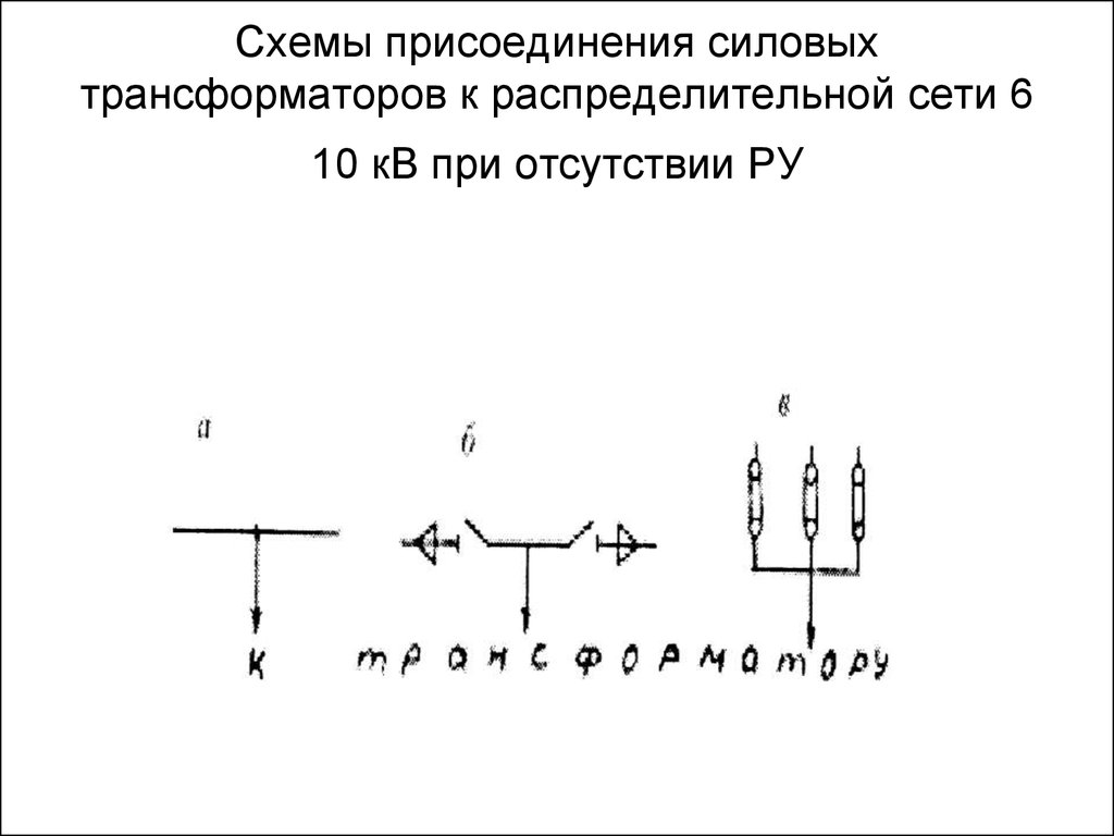 Схемы присоединения силовых трансформаторов к распределительной сети 6 10 кВ при отсутствии РУ