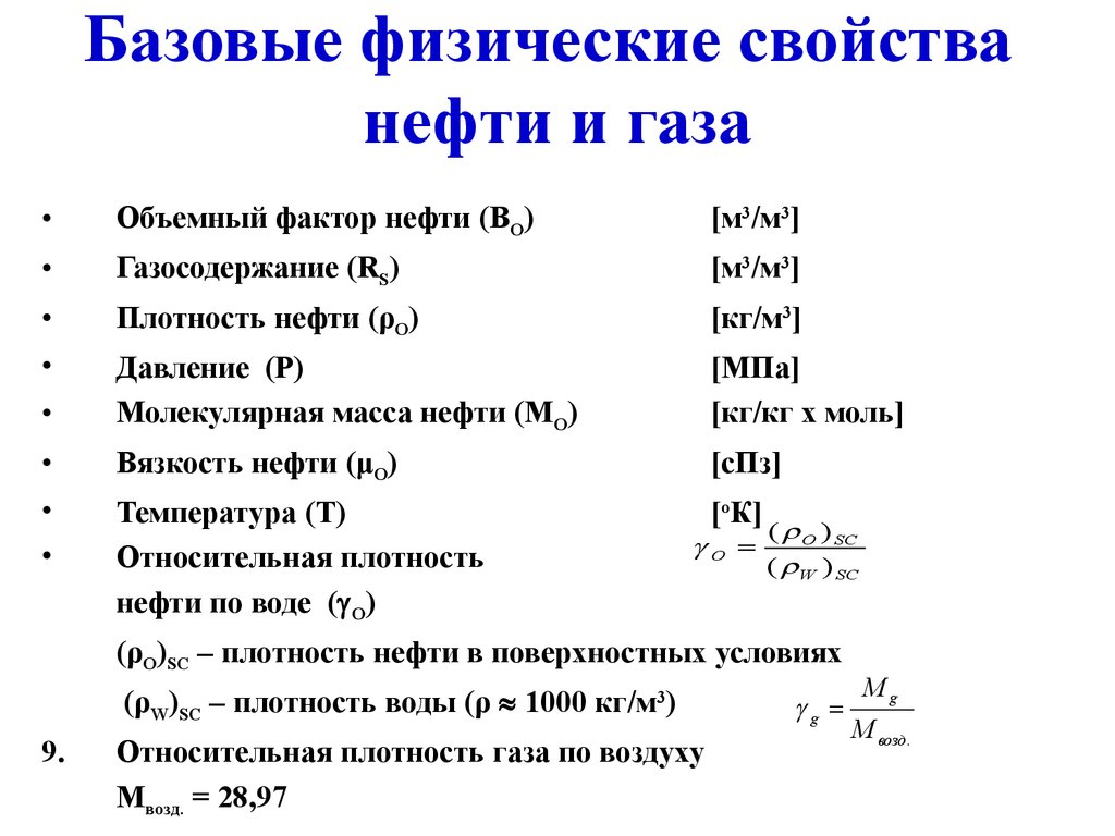 Основные свойства нефти