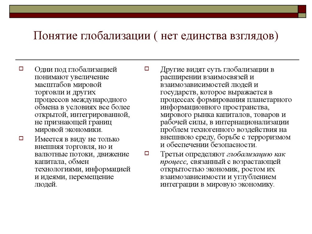 Понятие глобализации. Понятие «глобализации мировой политики».. Концепции глобализации. Термины связанные с глобализацией.