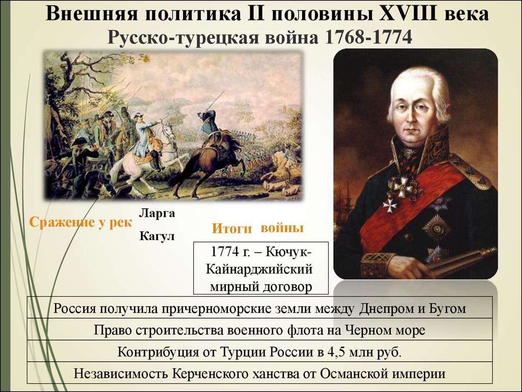 Внешняя политика в xviii в кратко. Русско-турецкая война 1768-1774 Кючук Кайнарджийский. Командующий русской армией в русско-турецкой войне 1768 1774. Русско-турецкая война 1768-1774 сражения и полководцы таблица. Русско турецкая война 1768 военачальники.