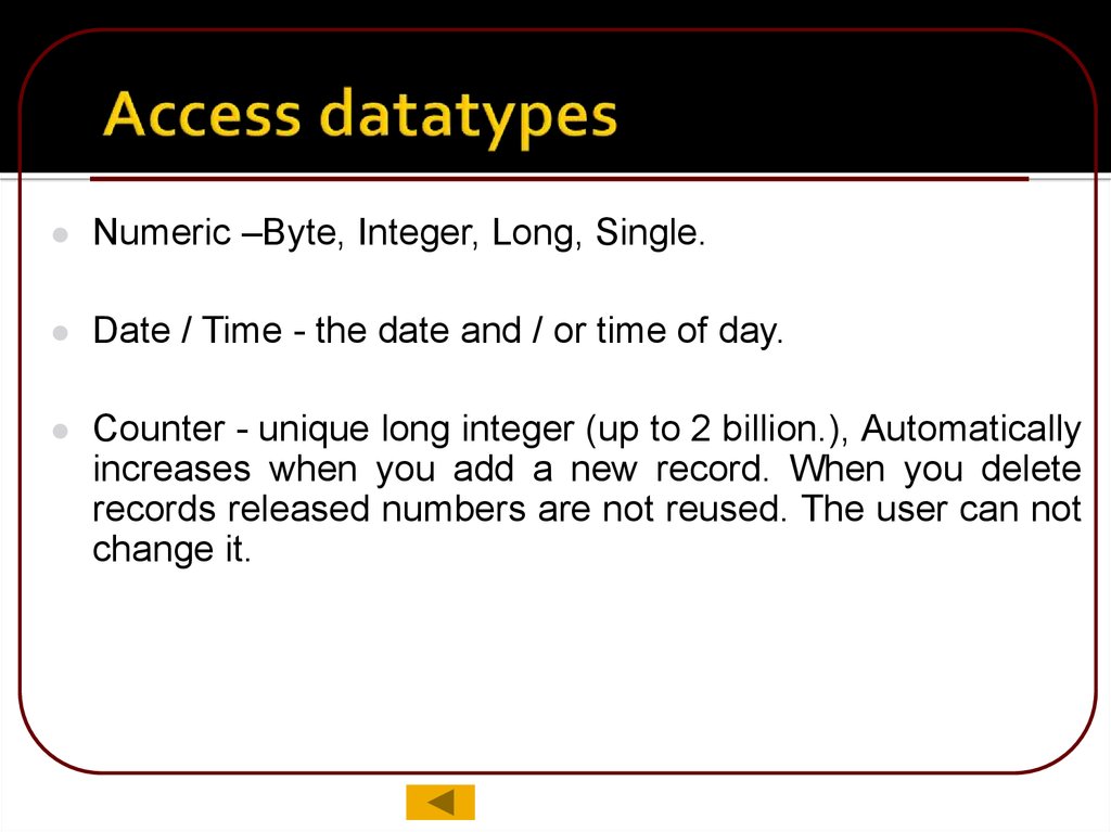 Access datatypes