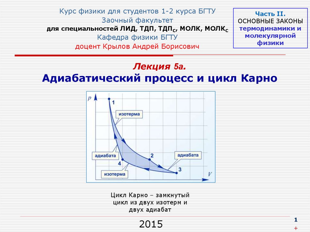 Адиабатический процесс в координатах p v t