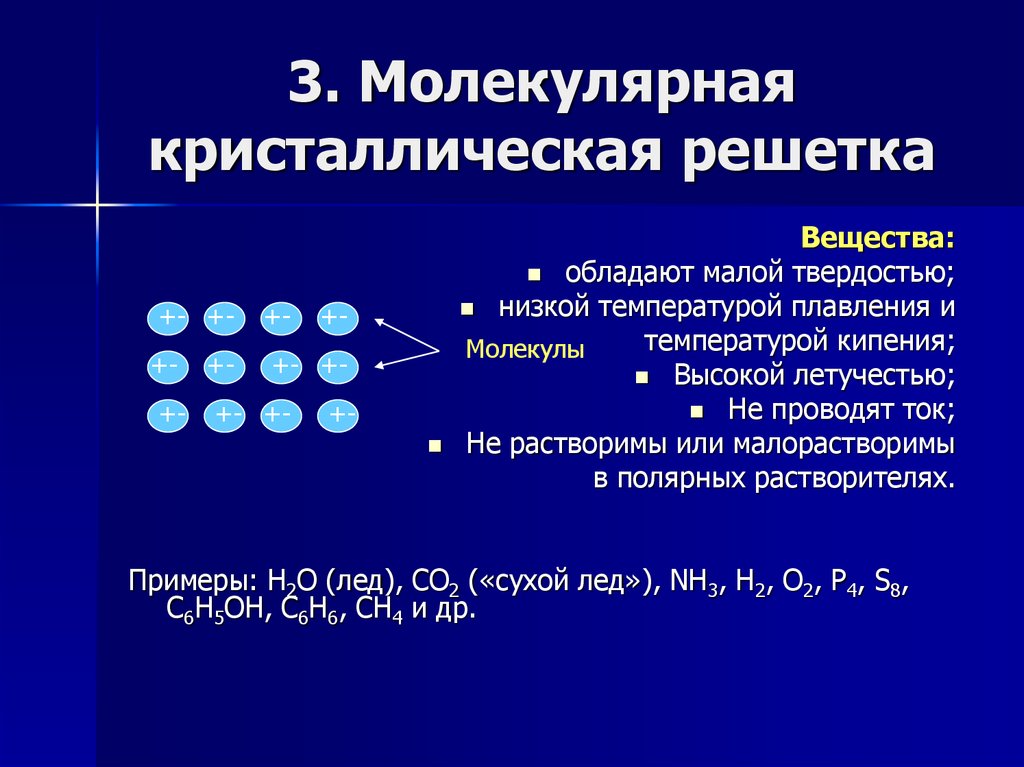 Какие вещества молекулярные. Молекулярная кристаллическая решетка примеры веществ. Вещества имеющие молекулярную кристаллическую решетку примеры. Кристаллическая решетка пример молекулярной решётки. Вещества с молекулярной кристаллической решеткой.