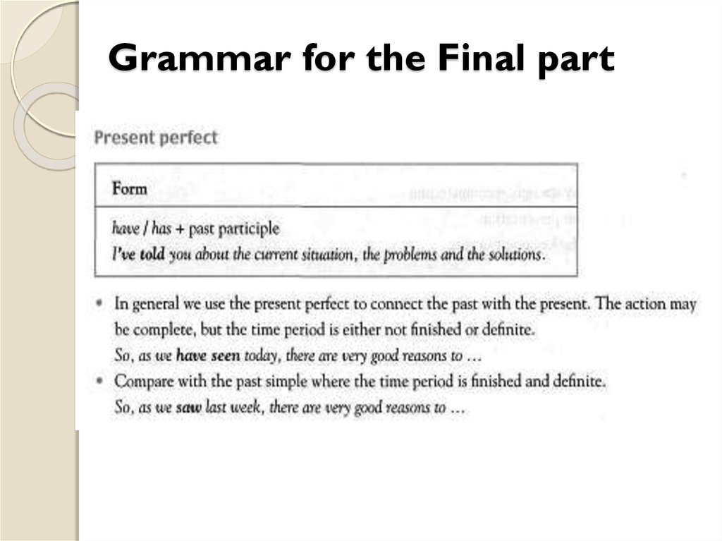 Grammar for the Final part