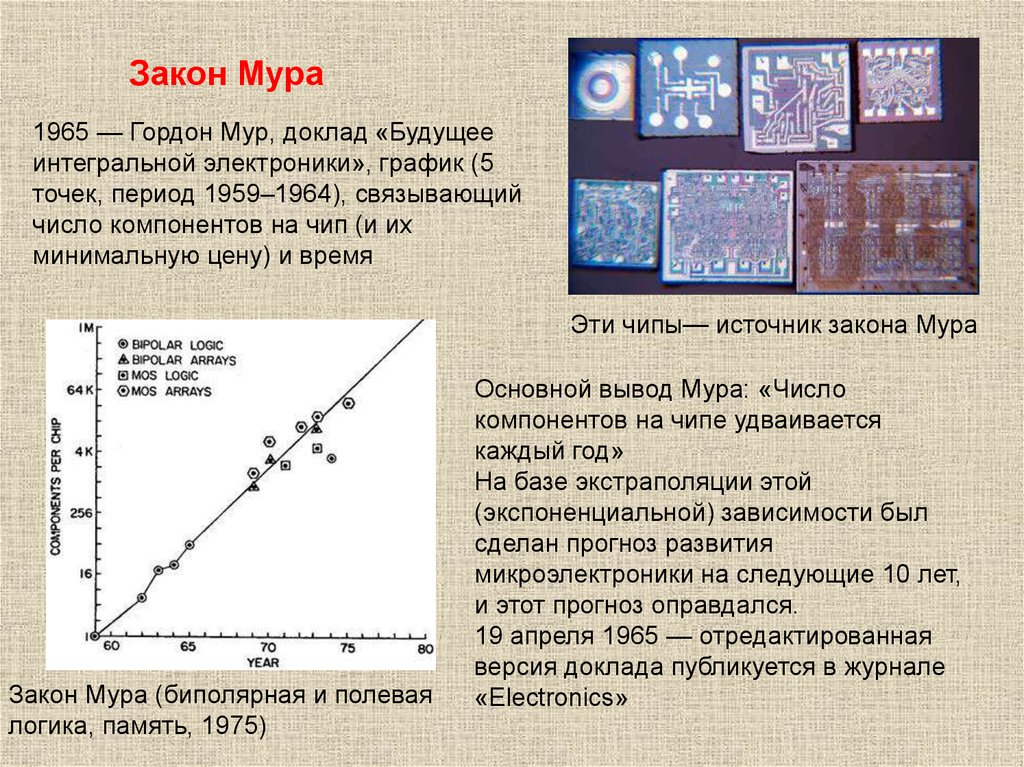 Закон мура гласит что количество транзисторов размещаемых на кристалле интегральной схемы