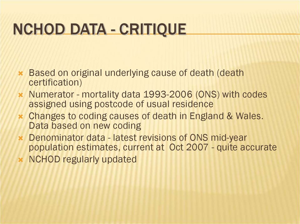 NCHOD data - critique
