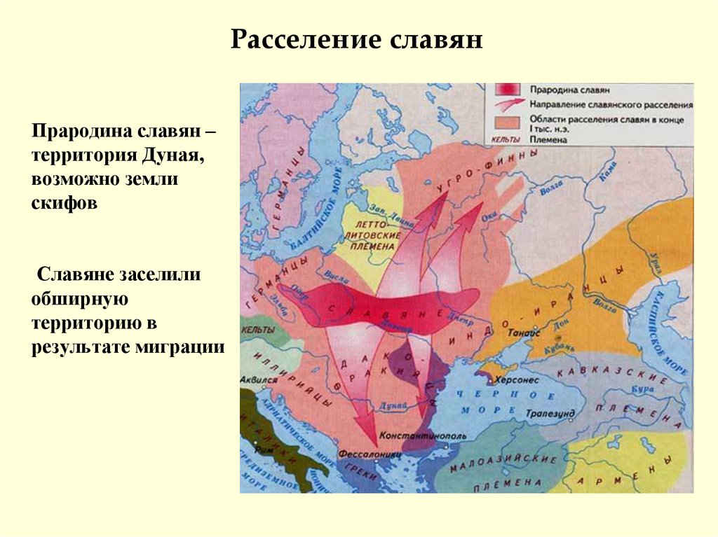 Прародина славян – территория Дуная, возможно земли скифов Славяне заселили обширную территорию в результате миграции