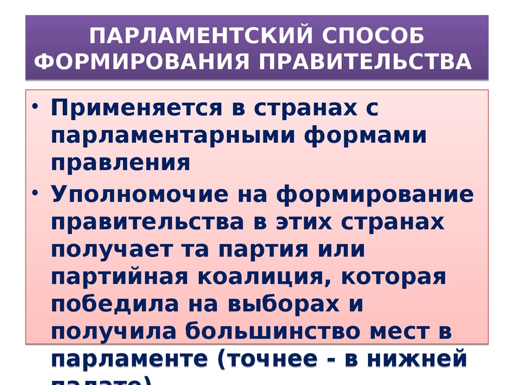 Правительство формируется партией победившей на парламентских выборах