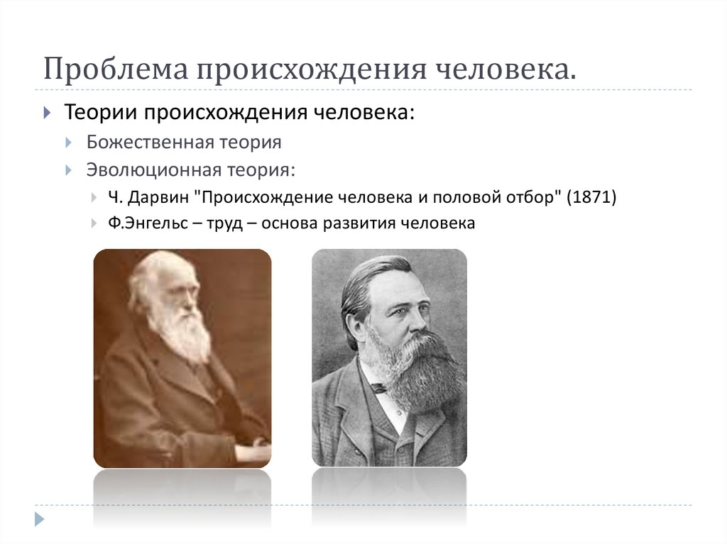 Теории человека. Проблема возникновения человека. Проблема происхождения человечества. Теория Энгельса о происхождении человека. Проблемы происхождения человека кратко.