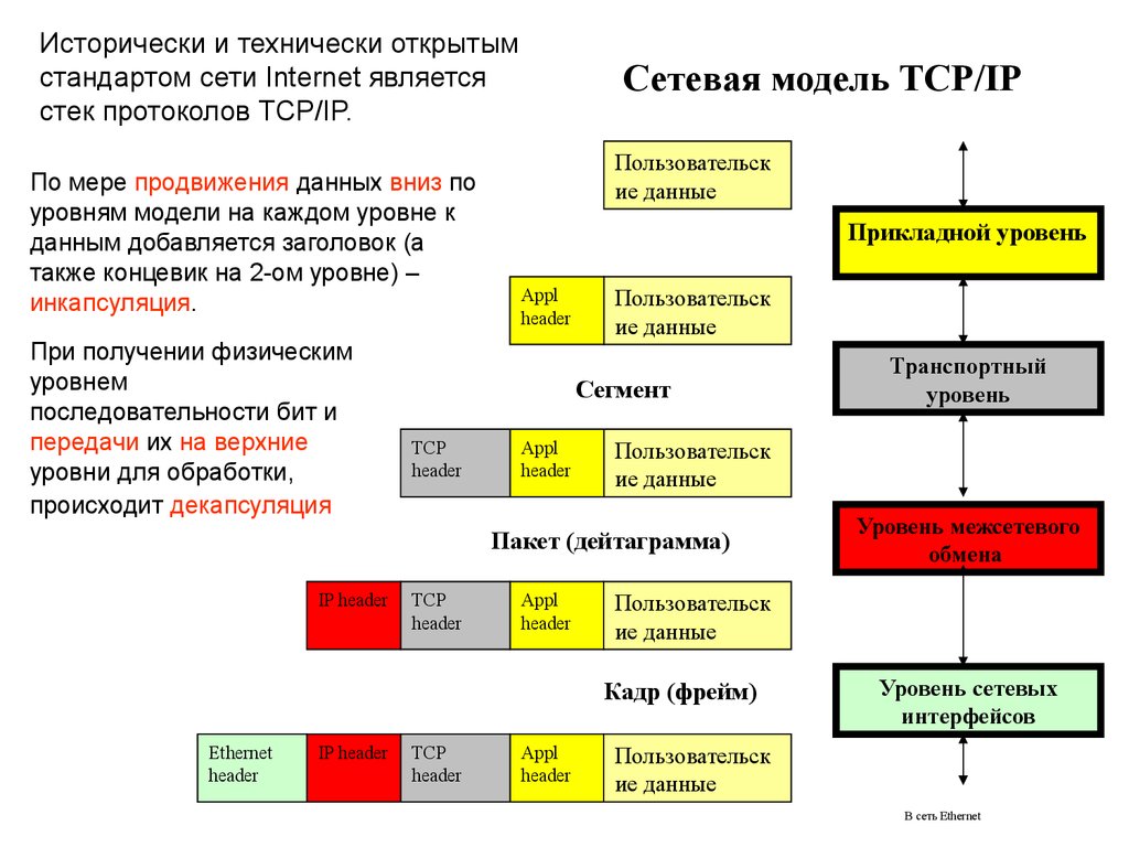 Большой блок данных. Модель osi Инкапсуляция и декапсуляция. Фреймы кадры дейтаграммы TCP IP. Уровень сетевых интерфейсов.