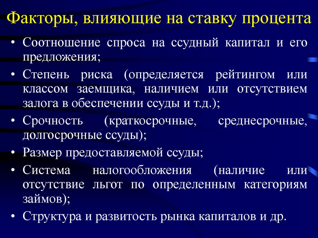 Факторы процента. Факторы влияющие на ставку процента. Процентная ставка и факторы ее определяющие. Факторы влияющие на процент ставки. Факторы влияющие на ставку ссудного процента.