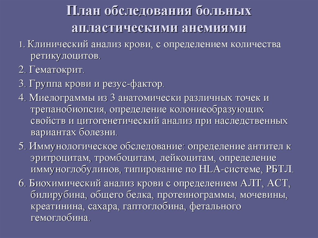 План обследования больных с анемией