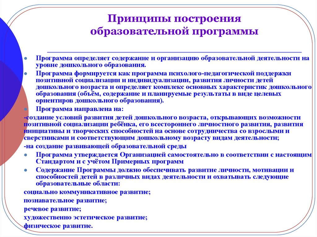 Программа конкретно. Принцип построения образовательных программ ДОУ. Принципы построения содержания дошкольного образования. Принципы построения учебных программ. Принципы программы дошкольного образования.