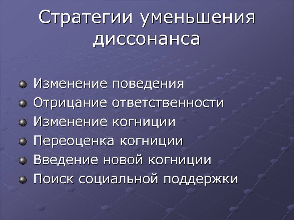 Изменения ответственности. Стратегия уменьшения. Отрицание ответственности. Изменение когниции. Последовательность стратегий редукции.