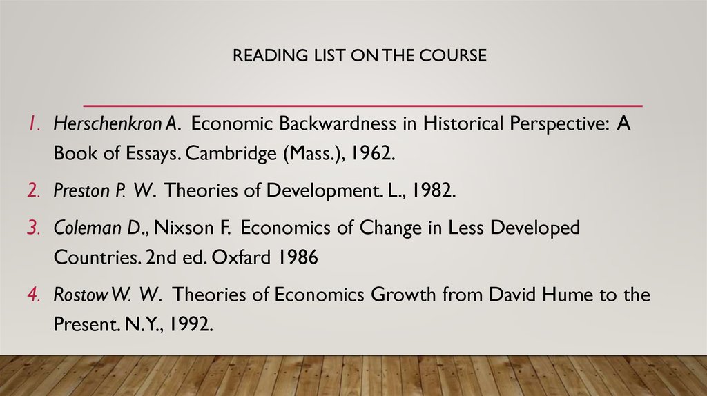 Reading list on the course