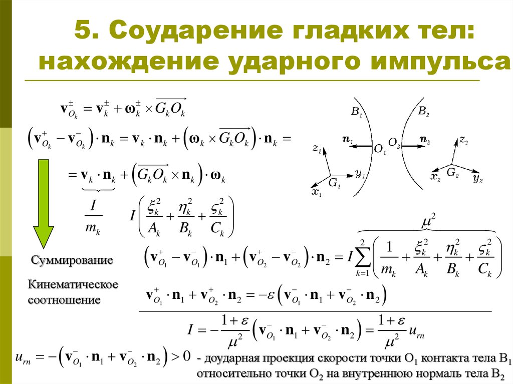 Соударение двух тел. Соударение тел. Кинематические соотношения. Импульс соударение тел.