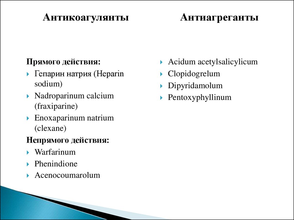 Антиагреганты и антикоагулянты презентация