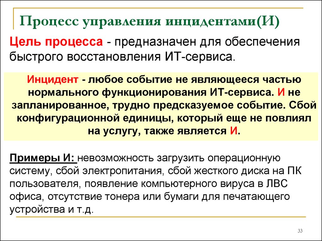 Информационные инциденты. Цель управления инцидентами. Процесс управления инцидентами. Примеры ИТ инцидентов. Процессы управления предназначены для.