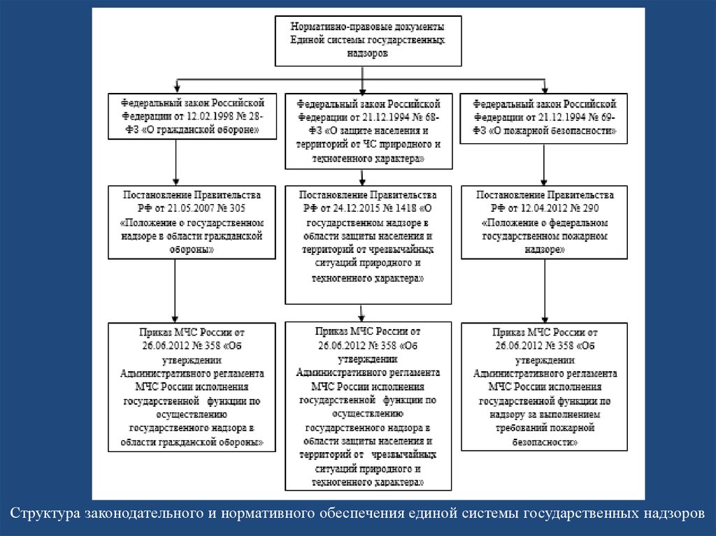 Область надзора. Единая система государственных надзоров. Структура правового обеспечения. Организация Единой системы государственных надзоров МЧС России. Надзорные законодательные структуры.