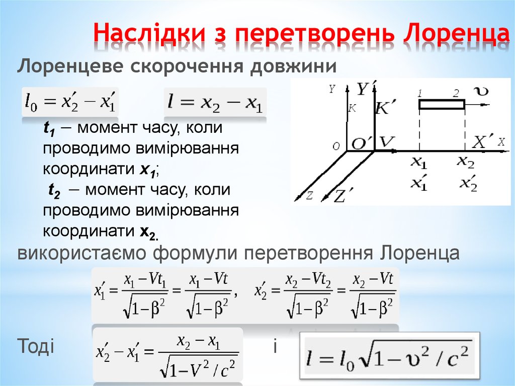 Наслідки з перетворень Лоренца