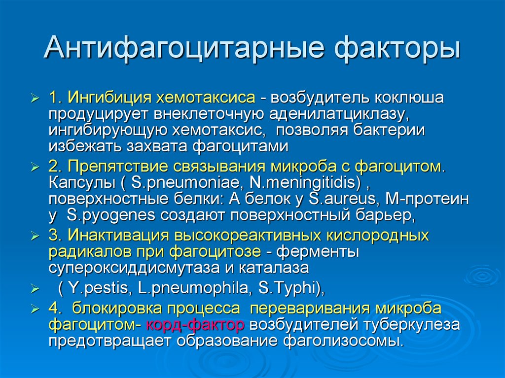 Факторы хемотаксиса. Антифагоцитарная активность микроорганизмов. Антифагоцитарные факторы бактерий. Факторы патогенности бактерий с антифагоцитарной активностью.. Антифагоцитарные факторы микробиология.