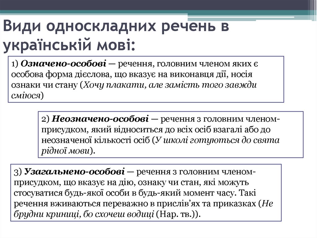 Види односкладних речень в українській мові: