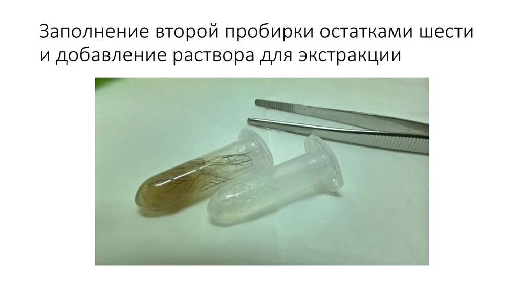 Заполнение второй пробирки остатками шести и добавление раствора для экстракции