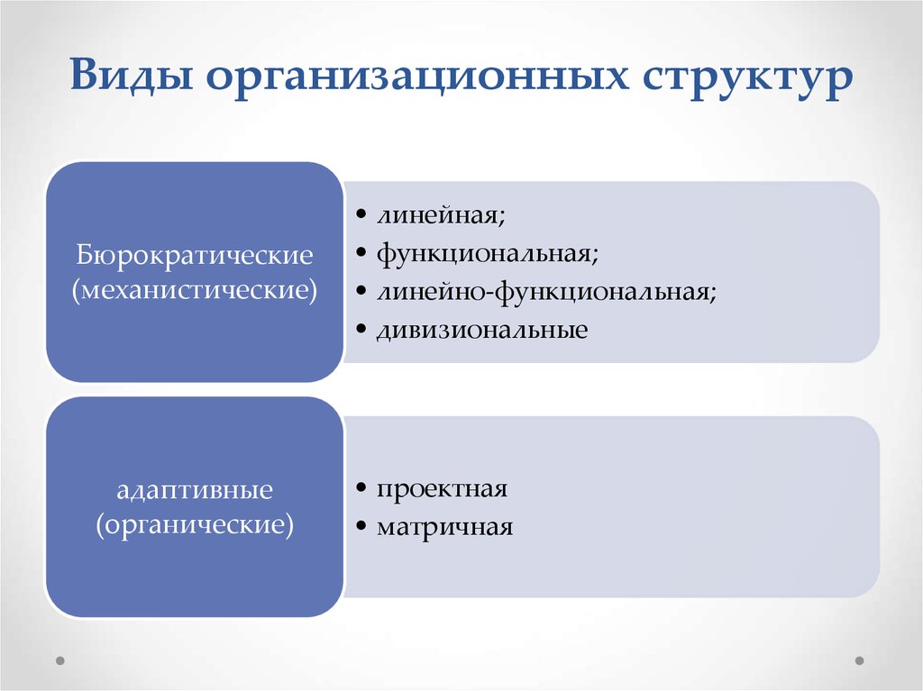 Виды организационных. Виды организационных структур. Виды оргструктур. Бюрократическая и адаптивная организационная структура. Оргструктура виды.