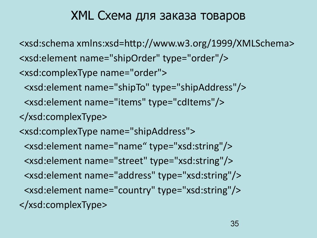 XML Схема для заказа товаров