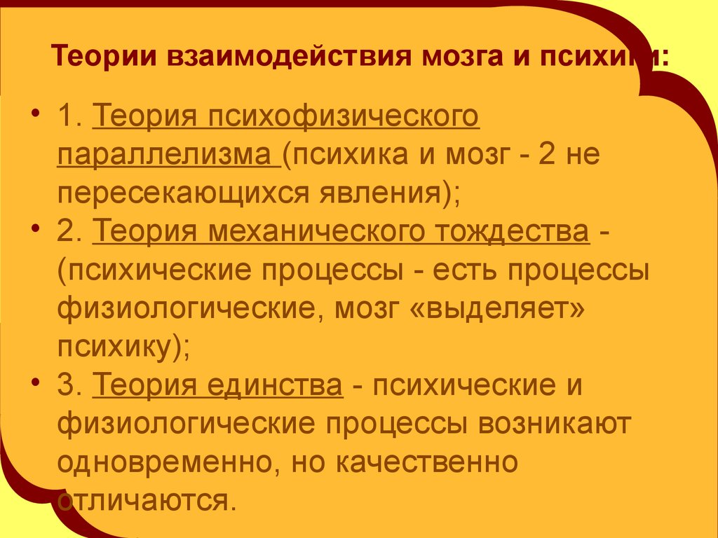 Теория взаимодействия. Теории взаимодействия психики и мозга. Теория взаимосвязи мозга и психики.. Основные концепции взаимосвязи мозга и психики. Теории связи психики и мозга кратко.