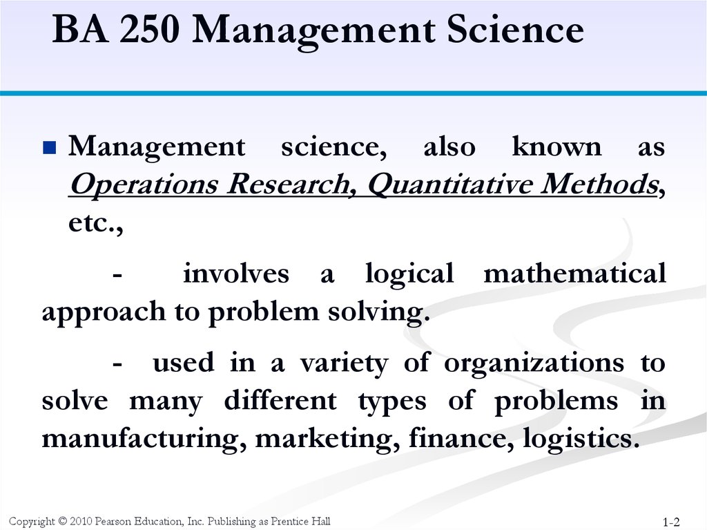 BA 250 Management Science