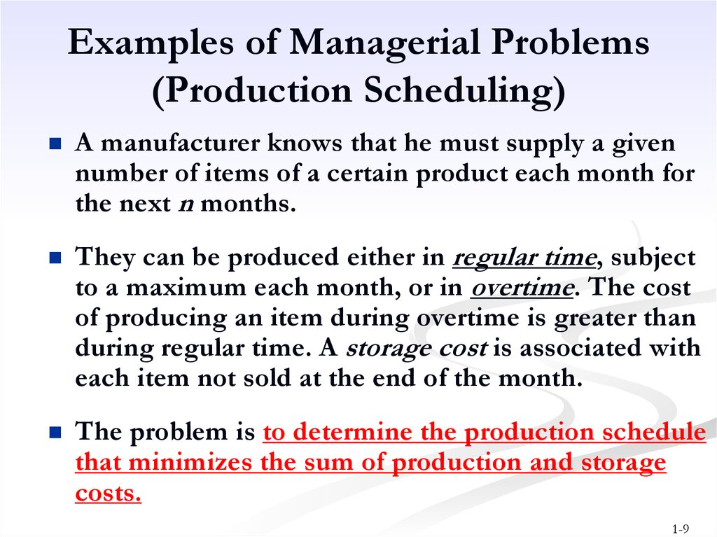Examples of Managerial Problems (Production Scheduling)