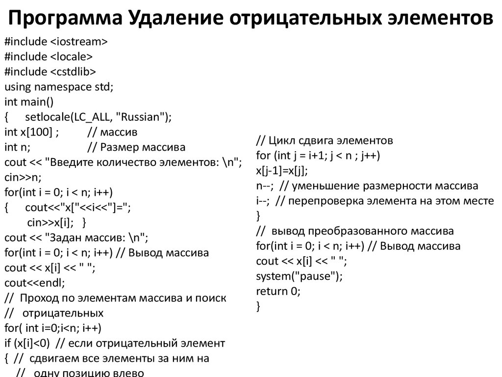 Отрицательные элементы массива c