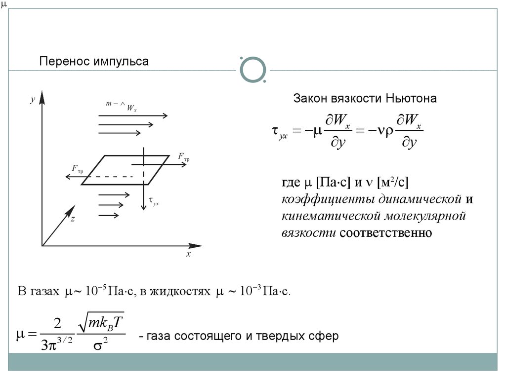 Оператор переноса. Закон Ньютона для внутреннего трения в жидкости. Внутреннее трение вязкость закон Ньютона. Перенос импульса. Закон Ньютона для силы внутреннего трения.