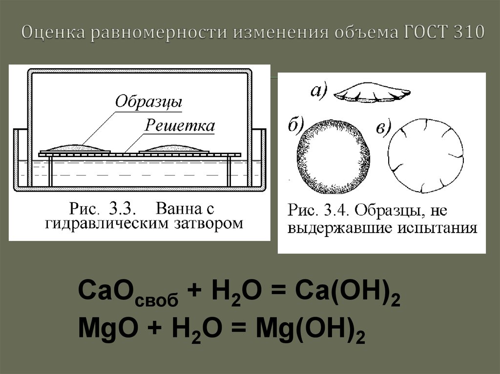 Равномерность изменения объема цемента определяется на образцах