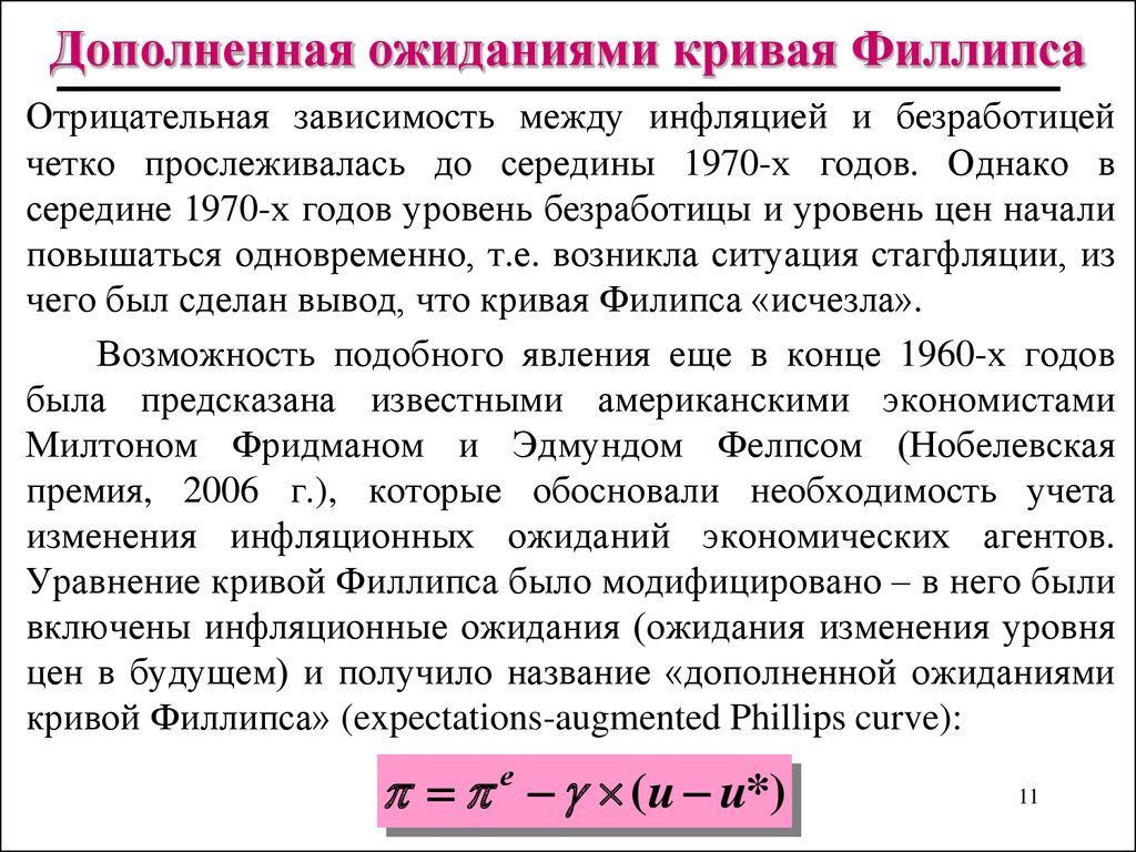 Уравнение филлипса. Кривая Филлипса. Уравнение краткосрочной Кривой Филлипса. Кривая Филлипса и инфляционные ожидания. Уравнение дополненной ожиданиями Кривой Филлипса.