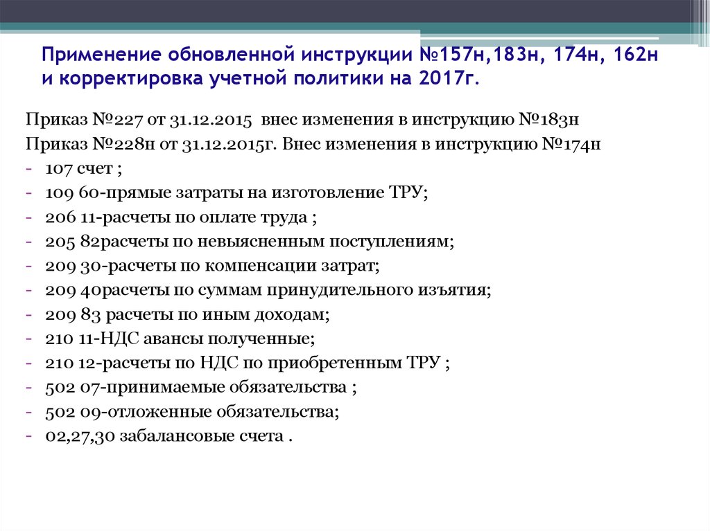 План счетов 162н