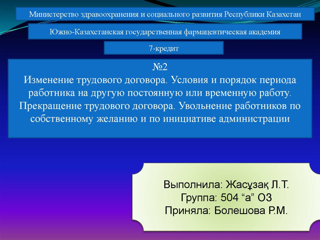 Изменение трудового договора. Условия и порядок периода работника на другую постоянную или временную работу - презентация онлайн